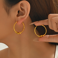 Настоящее золото 18K Граненые круглые серьги-кольца из латуни, реальный 18 k позолоченный, 30 мм