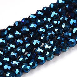 In Blau Plattiert Galvanisieren Glasperlen, Voll plattiert, facettiert, Runde, in Blau Plattiert, 2 mm, Bohrung: 0.7 mm, ca. 184~187 Stk. / Strang, 14.45 Zoll (36.7 cm)