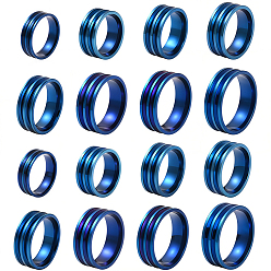 Синий 16 шт. 8 стили кольцо для пальца из нержавеющей стали с рифлением, синие, внутренний диаметр: 16~23 мм, 2 шт / стиль