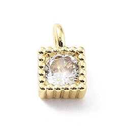 Real 18K Gold Plated Rack Plating Brass Micro Pave Cubic Zirconia Pendants, Cadmium Free & Lead Free, Long-Lasting Plated, Square, Real 18K Gold Plated, 8x5x3mm, Hole: 1.8mm