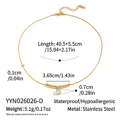 Flat Round 304 Stainless Steel Pave Clear Cubic Zirconia Pendant Necklaces for Women, Golden, Flat Round, 15.94 inch(40.5cm)
