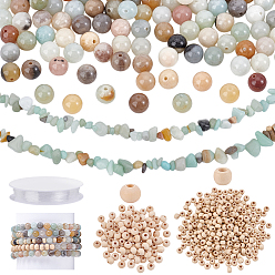 (52) Непрозрачная лаванда Наборы для самостоятельного изготовления украшений, включают в себя натуральные бусины из цветочного амазонита, незаконченные деревянные бусы, прозрачная эластичная кристаллическая нить, разноцветные, 6 мм, отверстие : 1 мм