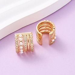 Настоящее золото 18K Многослойные серьги-каффы в форме буквы С из латуни с микропаве из прозрачных кубических цирконий, с абс пластмассовой имитационной жемчужиной, реальный 18 k позолоченный, 13.5x12.5x12.5 мм