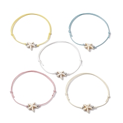 (52) Непрозрачная лаванда Плетеные браслеты из вощеного полиэстера с бусинами, с синтетическими бирюзовых бус, морская звезда / морские звезды, разноцветные, внутренний диаметр: 2~3-5/8 дюйм (5.05~9.1 см)