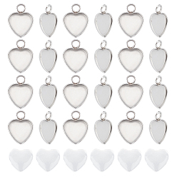 Нержавеющая Сталь Цвет 50шт 304 подвеска из нержавеющей стали с кабошоном, чашки безель с краями, сердце, с кабошонами сердца из прозрачного стекла 50шт., цвет нержавеющей стали, лоток : 10x10 мм, 14x11x1.5 мм, отверстие : 2 мм