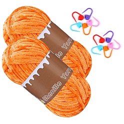 Темно-Оранжевый Шерстяная пряжа шенилл толстая, для ткачества, вязание крючком, с маркером фиксирующего стежка, темно-оранжевый, 3 мм, около 131.23 ярдов (120 м) / моток