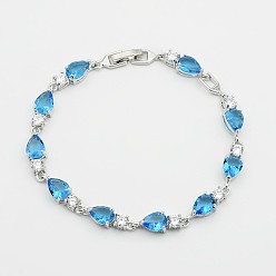 Темно-Голубой Благородные идеи подарков для леди латунь с платиновым покрытием микро паве кубический цирконий cz каплевидные звенья браслеты-цепочки, с группы часы застежками, глубокое синее небо, 180x6 мм