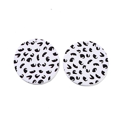 Black Stripe Style Printed Opaque Acrylic Pendants, Flat Round, Black, 34.5x2.5mm, Hole: 1.8mm