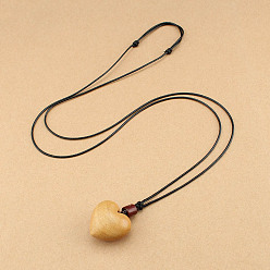 Мокасин Кулон в виде деревянного сердца, регулируемый черный вощеный шнурок, ожерелье для женщин, мокасин, 19.29~38.58 дюйм (49~98 см)