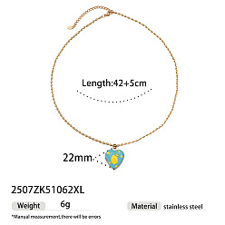 Sky Blue Summer Alloy Enamel Heart with Fruit Pendant Brass Cable Chain Necklaces, Golden, Sky Blue, 16.54 inch(42cm)