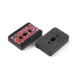 Rhombus Retro Opaque Resin Cabochons, Music Cassette Tape, Black, Rhombus Pattern, 15x24x5mm
