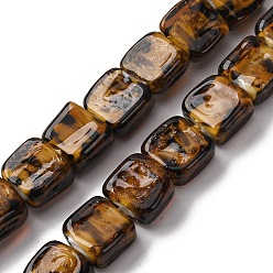 Сэнди Коричневый Ручной золотой песок бусины бисер нитей, квадрат с леопардовым узором, песчаный коричневый, 12~12.5x12~13x6.5~8 мм, отверстие : 1.8 мм, около 25 шт / нитка, 12.01'' (30.5 см)