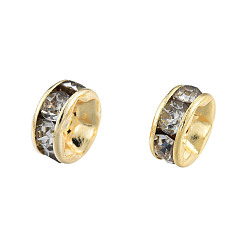 Real 14K Gold Plated Brass Pave Clear Cubic Zirconia Beads, Nickel Free, Flat Round, Real 14K Gold Plated, 5x2.5mm, Hole: 1.4mm