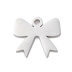 Нержавеющая Сталь Цвет Не тускнеющие 304 подвески из нержавеющей стали, лазерная резка, очарование бантом, цвет нержавеющей стали, 9x9.5x1 мм, отверстие : 1.2 мм