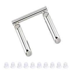 Platinum 1Pc Alloy Pin to Pendant Converter, Brooch to Necklace Converter, 10Pcs Plastic Ear Nuts, Platinum, 16x15x5.5mm
