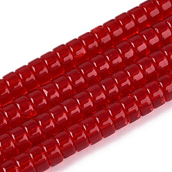 Малиновый Прозрачные стеклянные бусины, плоско-круглые, малиновый, 6~6.5x3~3.5 мм, отверстие : 0.8 мм, около 114~116 шт / нитка, 14.76~14.96 дюйм (37.5~38 см)