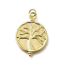 Дерево Латунные подвески, плоско-круглые, без кадмия и без свинца, стойки покрытие, долговечный, реальный 18 k позолоченный, с целью перехода в кольце, дерево, 28x20x2 мм, отверстие : 3.5 мм