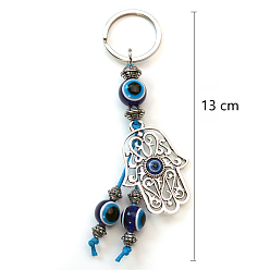 Hamsa Hand Lampwork Evil Eye Keychains, with Metal Rings, Hamsa Hand, 13cm