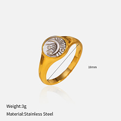 Луна 304 палец кольца из нержавеющей стали, настоящее золото и нержавеющая сталь, вакуумное покрытие pvd, луна, размер США 8 (18.1 мм)