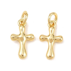Настоящее золото 18K Латунь прелести, крест прелести, с целью перехода в кольце, реальный 18 k позолоченный, 14.5x8.5x2.5 мм, отверстие : 3.5 мм