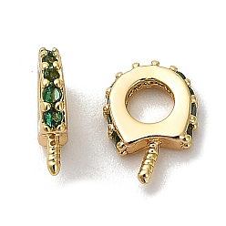 Зеленый Подставка для подков, покрытие латунь, микропаве, кубический цирконий, подвесные петли, привязка поручительств, за половину пробурено бисера, без кадмия и без свинца, долговечный, реальный 18 k позолоченный, зелёные, 8x6x2 мм, отверстие : 3 мм, штифты : 0.8 мм