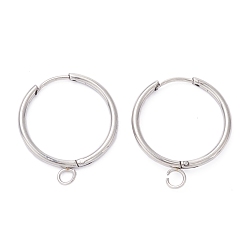 Нержавеющая Сталь Цвет Устойчивые к потускнению 201 фурнитура для сережек-колец из нержавеющей стали, с горизонтальной петлей и 316 стержнем из хирургической нержавеющей стали, цвет нержавеющей стали, 23x19.5x1.5 мм, отверстие : 2.5 мм, штифты : 1 мм