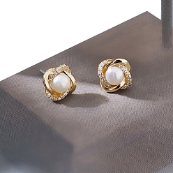 Цветок Женские серьги из сплава со стразами, с бусинами из искусственного жемчуга и булавкой из стерлингового серебра 925, цветок, 24x10 мм