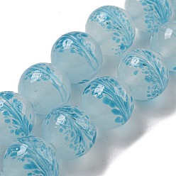 Темно-Голубой Бусы лэмпворк ручной работы, круглый с листом, глубокое синее небо, 12~12.5x11~11.5 мм, отверстие : 1.2~1.5 мм, около 45 шт / нитка, 19.96 дюйм (50.7 см)