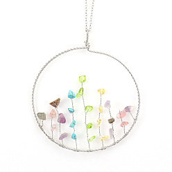 Смешанные камни Чакра, натуральная смешанная каменная крошка, медная проволока, обернутая большими подвесками, железные кольца, подвески с драгоценными камнями, платина, 127.5x103x2 мм, отверстие : 7 мм