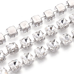 Кристалл Железо горный хрусталь чашка цепи, с катушкой, квадратный, платина, кристалл, 9x9x6 мм, около 14.99 футов (4.57 м) / рулон