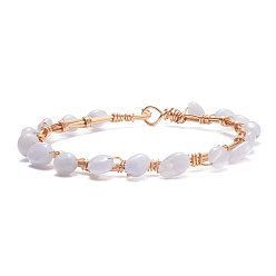 Синий Кружевый Агат Плетеный браслет из бисера из натурального синего кружева из агата, ювелирные изделия из драгоценных камней из медной проволоки для женщин, золотой свет, 8-1/8 дюйм (20.6 см)