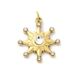 Настоящее золото 18K 304 из нержавеющей стали горный хрусталь подвески, с целью перехода в кольце, очаровывать солнечным лучом, ионное покрытие (ip), реальный 18 k позолоченный, 17.5x15x3 мм