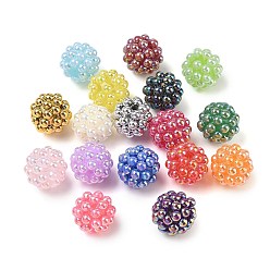Mixed Color Opaque Acrylic Beads, Berry Besds, Round, with ABS Simulated Pearl, AB Color Plated, Mixed Color, 20x19~19.5mm, Hole: 3mm