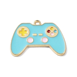 Светло-Голубой Подвески из эмали и сплава, золотой свет, геймпад очарование, Небесно-голубой, 18x26x1.5 мм, отверстие : 1.6 мм