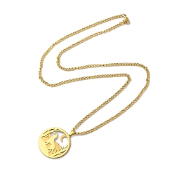 Золотой 304 двухслойные ожерелья с подвесками из нержавеющей стали., луна с волком, золотые, 23.43 дюйм (59.5 см)