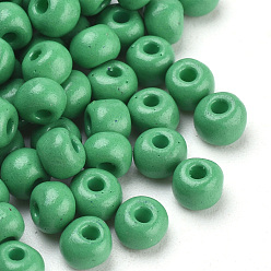 Medium Sea Green Baking Paint Glass Seed Beads, Round, Medium Sea Green, 4~4.5x3mm, Hole: 1~1.2mm, about 4500pcs/bag, about 450g/bag