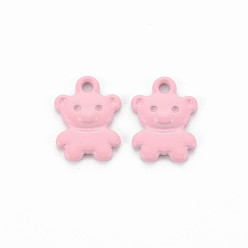 Flamingo Spray Painted Alloy Charms, Cadmium Free & Lead Free, Bear, Flamingo, 14x10x2mm, Hole: 1.6mm