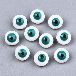 Light Sea Green Natural Freshwater Shell Beads, with Enamel, Enamelled Sequins, Flat Round with Evil Eye, Light Sea Green, 8x4.5mm, Hole: 0.8mm