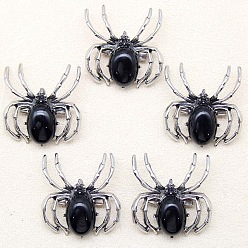 Обсидиан Природные подвески обсидиана, прелести паука, античное серебро, 36x34 мм