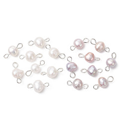 (52) Непрозрачная лаванда 16 шт. 2 цвета, натуральный культивированный пресноводный жемчуг, картофельный разъем, подвески, с латунными двойными петлями, серебряный цвет гальваническим, разноцветные, 13~13.5x6x4~5 мм, отверстие : 1.6~1.8 мм, 8 шт / цвет