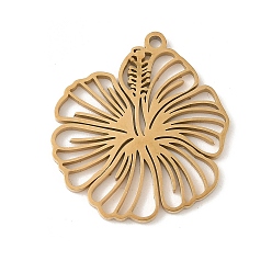 Настоящее золото 18K 304 подвески из нержавеющей стали, цветочный шарм, лазерная резка, ионное покрытие (ip), реальный 18 k позолоченный, 25.5x23x1.5 мм, отверстие : 1.5 мм