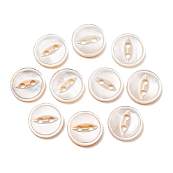 Seashell Color Cat Eye Style Natural Shell Buttons, Fisheye 2-Hole Flat Round Buttons, Seashell Color, 11x2mm, Hole: 1.5~1.8mm