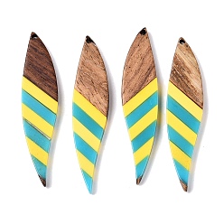 Лист Подвески из эпоксидной смолы и орехового дерева, геометрические прелести, лист, 52.5x11.5x3.5 мм, отверстие : 1.6 мм