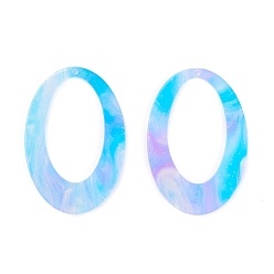Темно-Голубой Акриловые подвески, для аксессуаров для серег своими руками, с блеском порошок, овальные, глубокое синее небо, 45x31x3 мм, отверстие : 1.5 мм