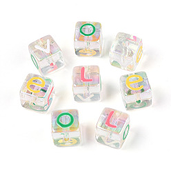 (52) Непрозрачная лаванда Прозрачные акриловые бусины, Эмаль стиле, куб с письмом, разноцветные, 12.2~13x12.2~13x12.2~13 мм, отверстие : 2.8 мм