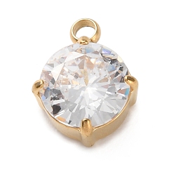 Прозрачный 304 микро нержавеющей стали прокладывать Цирконом подвески, плоские круглые прелести, прозрачные, 10.5x8x4.5 мм, отверстие : 1.8 мм