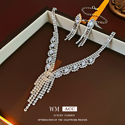 Платина Комплекты украшений из латунных кубических цирконий с кисточками, комплект из колье и сережек, платина, 13.98 дюйм (355 мм)