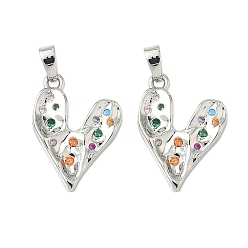 Платина Латунные микропаве прозрачные подвески с фианитом, без кадмия и без свинца, сердце, платина, 19x14.5x2.5 мм, отверстие : 2x4 мм