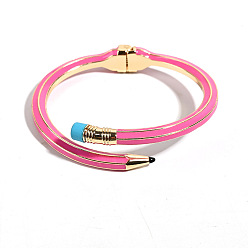 Ярко-Розовый Браслеты-манжеты из сплава с эмалью в виде карандаша, шарнирные браслеты для женщин, cmолой, ярко-розовый, внутренний диаметр: 2-3/8 дюйм (6 см)