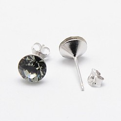 215_Diamante negro Aretes de cristal austriaco, con 925 pendientes de plata de ley, 215 diamante _black, 16x7 mm, pin: 0.8 mm